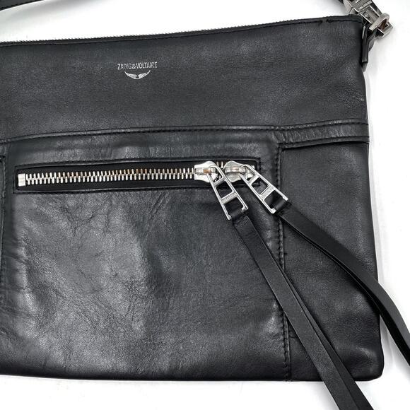 Zadig &‎ Voltaire Panglo Zip Bag Clutch Black Noir Leather Crossbody - Picture 4 of 9
